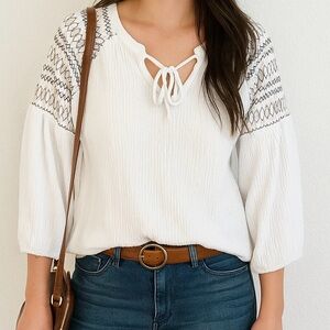 Cupio White 3/4 Sleeve Tie Front Blouse Women’s XL